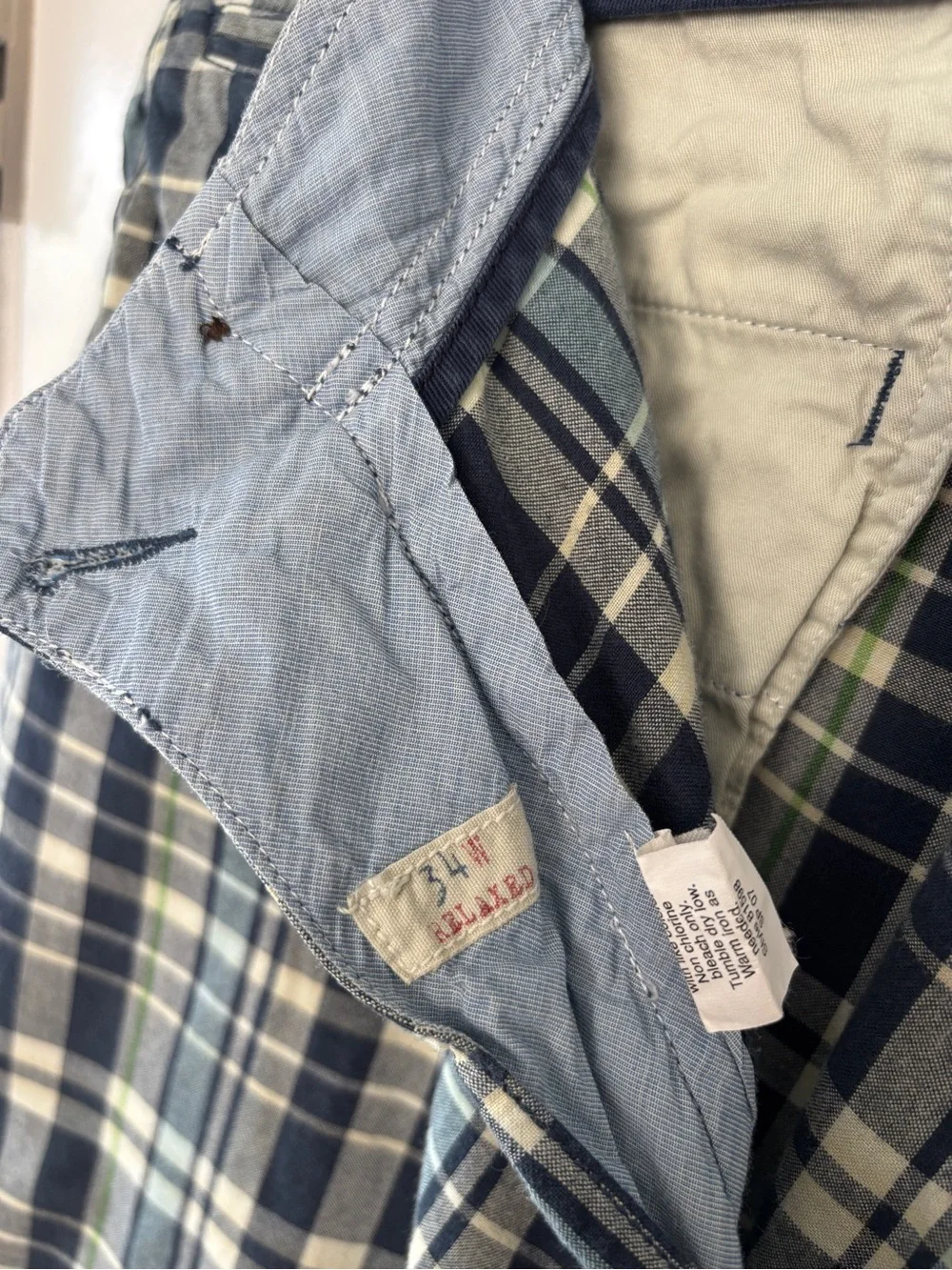 J. Crew Men’s Navy, White & Light Green Plaid Flat Front Shorts